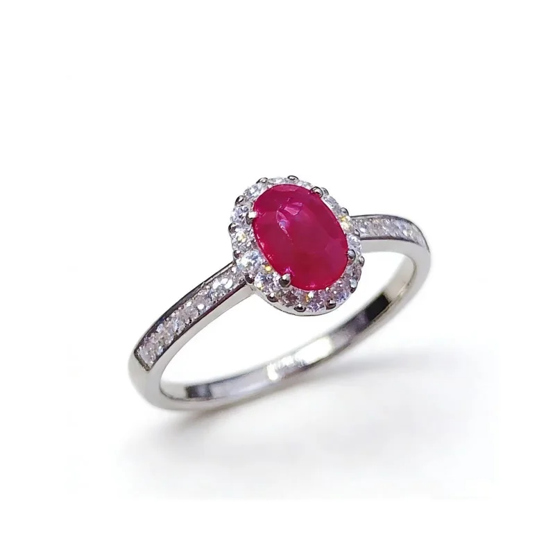 S925 Sterling Silver Rose Red Natural Ruby Ring 5*7mm Oval Halo Paved CZ Band Women Engagement Jewelry
S925 Sterling Silver Rose Red Natural Ruby Ring 5*7mm Oval Halo Paved CZ Band Women Engagement Jewelry