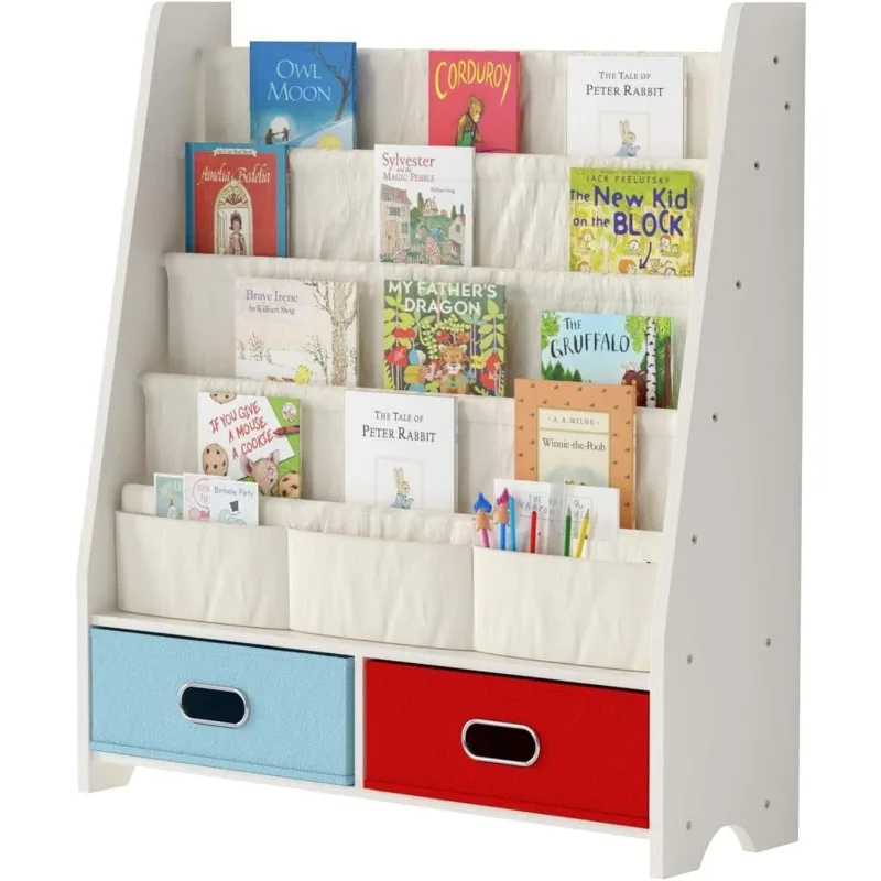 Kids Book Shelf, Children Display Rack, 4 Sling and 2 Storage Boxes for Toys Organizer
Kids Book Shelf, Children Display Rack, 4 Sling and 2 Storage Boxes for Toys Organizer