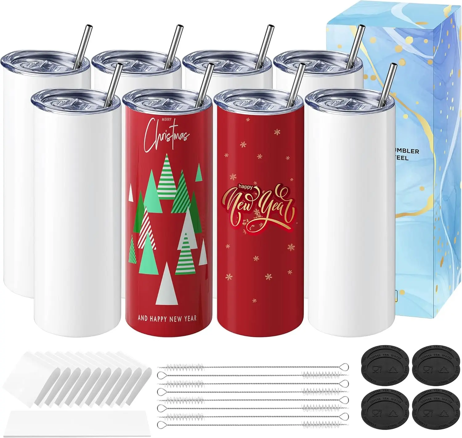 8-Pack 20oz Straight Skinny Sublimation Tumblers with Papers, Lids, Straws & Shrink Wrap
8-Pack 20oz Straight Skinny Sublimation Tumblers with Papers, Lids, Straws & Shrink Wrap