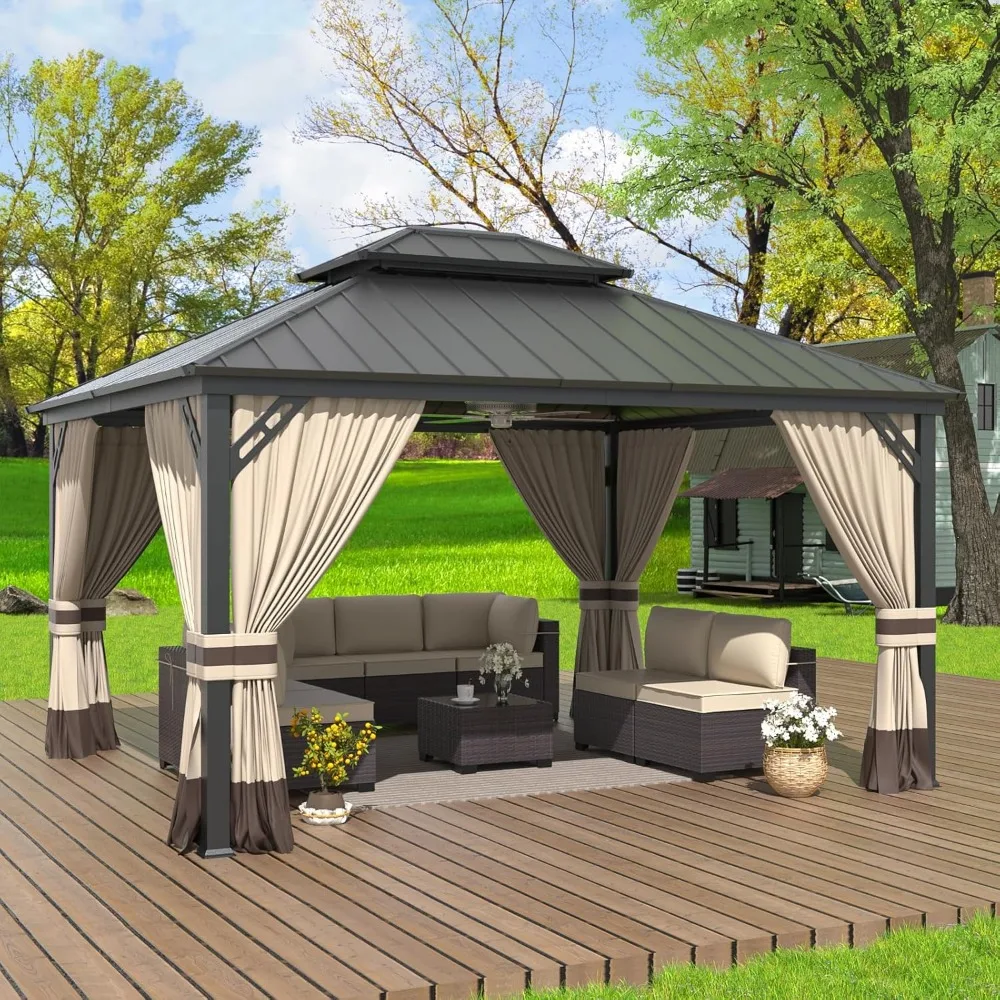 Hardtop Gazebo, Outdoor Double Roof Canopy with Netting and Curtains, Galvanized Metal Frame, Sunshade for Patio
Hardtop Gazebo, Outdoor Double Roof Canopy with Netting and Curtains, Galvanized Metal Frame, Sunshade for Patio