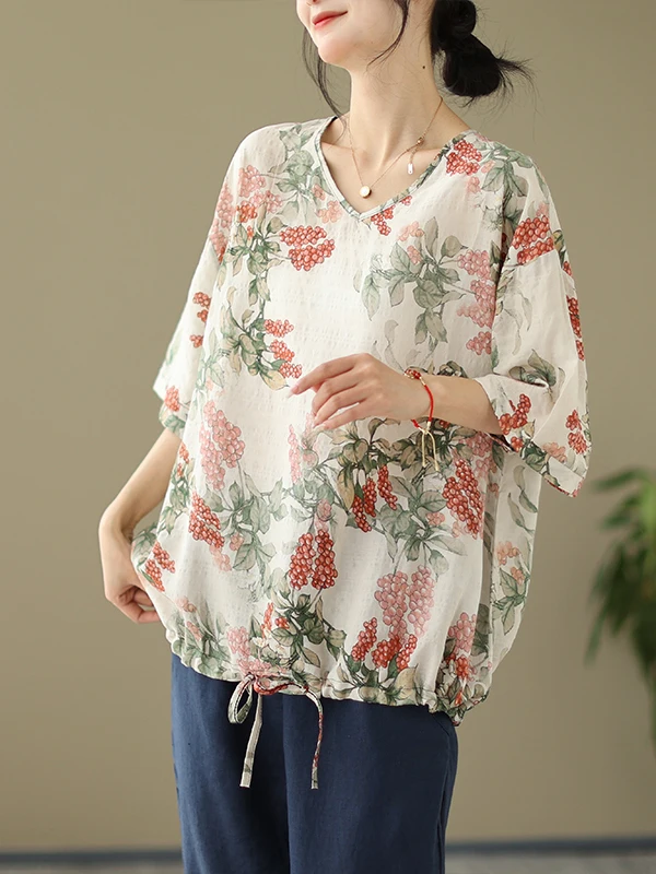 Summer Loose Cotton Linen Print T-Shirt Large Size Women's Versatile V-Neck Short Sleeve Drawstring Bottom Casual Top
Summer Loose Cotton Linen Print T-Shirt Large Size Women's Versatile V-Neck Short Sleeve Drawstring Bottom Casual Top