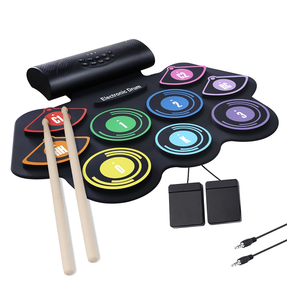 5V Electronic Drum Set Built-in Speaker 9 Pads Roll Up Drum Kit with Drumsticks Sustain Pedal with 1200/1000 Battery Charger
5V Electronic Drum Set Built-in Speaker 9 Pads Roll Up Drum Kit with Drumsticks Sustain Pedal with 1200/1000 Battery Charger