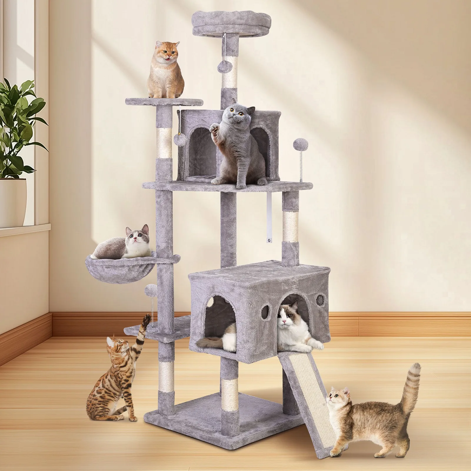 Cat Tree 1 Cave 1 Hammock 1 Perch 1 Scratching Post Large Base Multi Level Cat Condo for Home 
Cat Tree 1 Cave 1 Hammock 1 Perch 1 Scratching Post Large Base Multi Level Cat Condo for Home