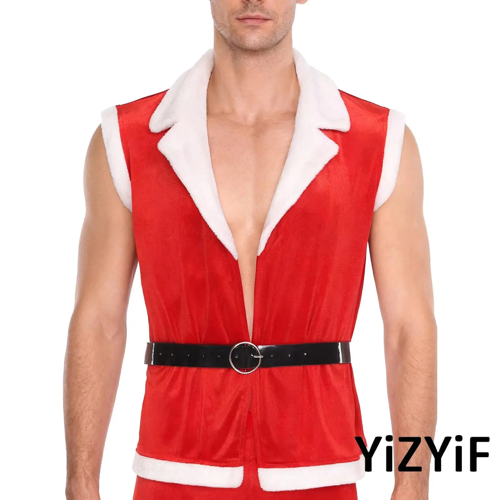 Men Christmas Vest Waistcoat Sleeveless Open Front Contrast Color Velvet Vest with Faux Leather Belt Set Xmas Santa Claus Outfit
Men Christmas Vest Waistcoat Sleeveless Open Front Contrast Color Velvet Vest with Faux Leather Belt Set Xmas Santa Claus Outfit