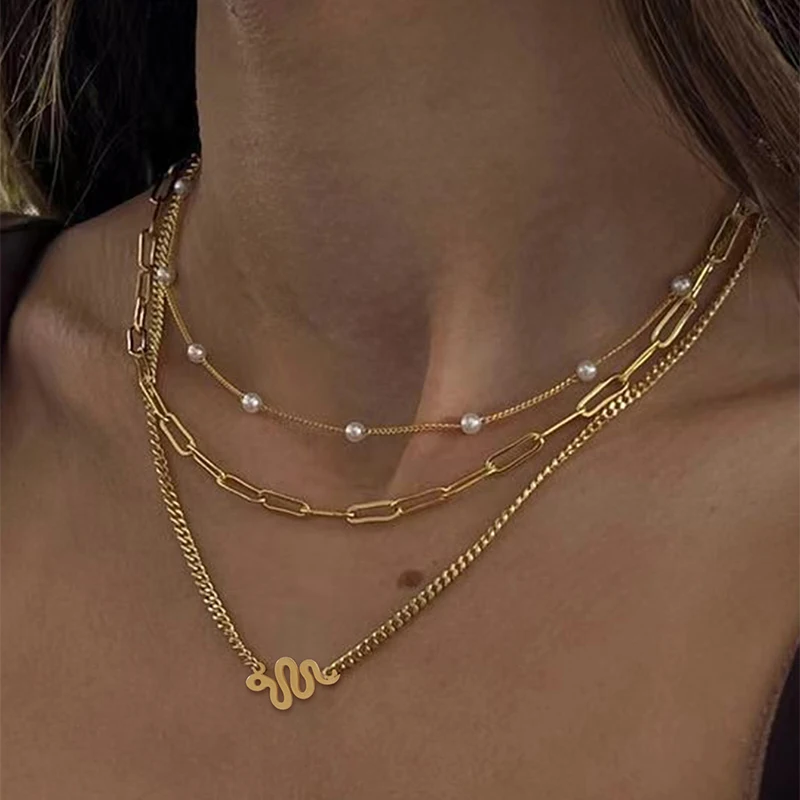Trendy Multilayer Stacked Resin Pearl Chain Bent Snake Pendant Necklace Party Vacation Concert Daily Wear Versatile Accessory
Trendy Multilayer Stacked Resin Pearl Chain Bent Snake Pendant Necklace Party Vacation Concert Daily Wear Versatile Accessory