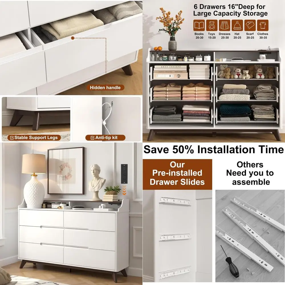 Drer or Bedroom with 6 Ders, 55" Large Drer w/Charging Station, Open Shel Top, Pre-Installed Slides, Wood Closet Clothes Storage
Drer or Bedroom with 6 Ders, 55" Large Drer w/Charging Station, Open Shel Top, Pre-Installed Slides, Wood Closet Clothes Storage