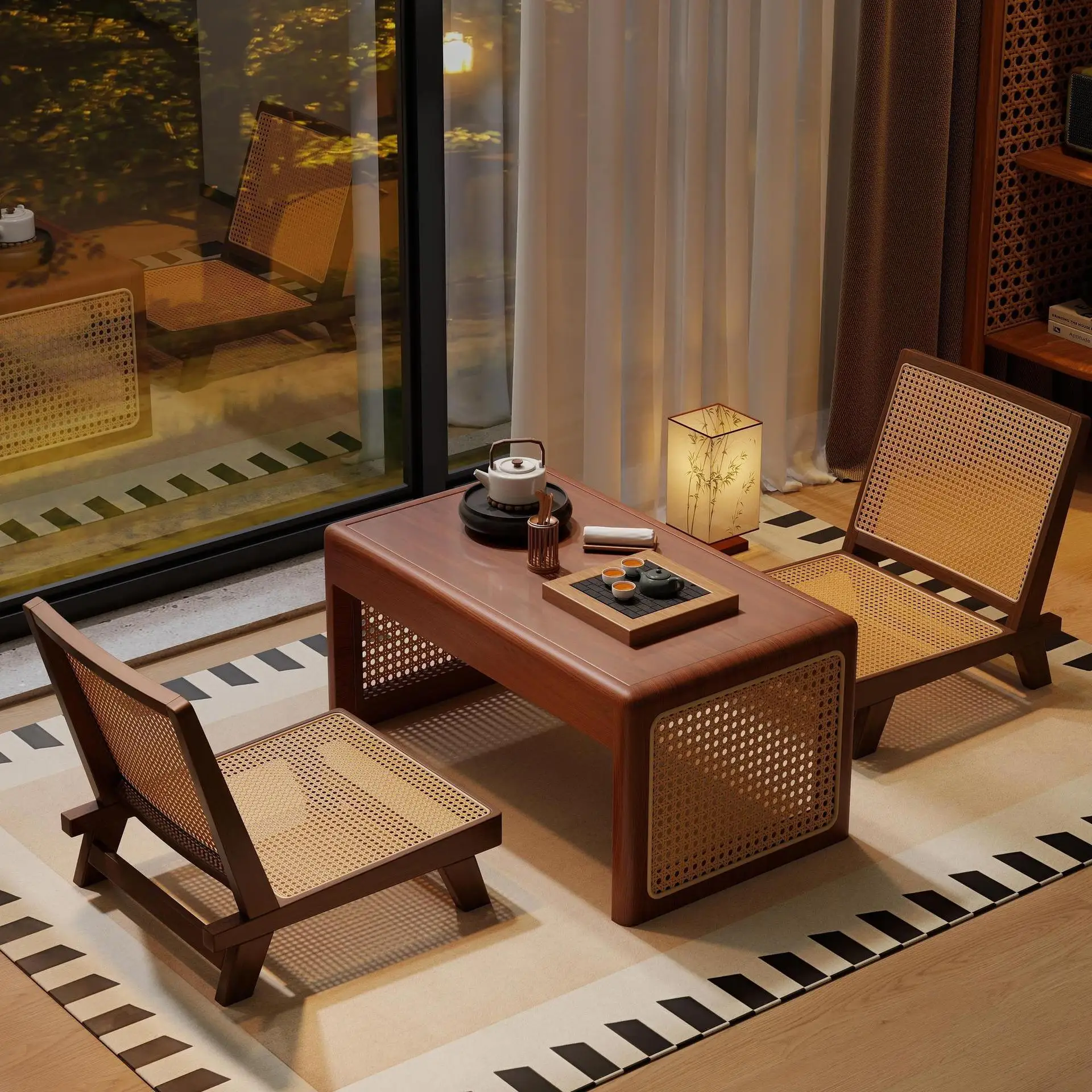 Китайский ретро ветер эркер чайная сторона несколько татами обучение квадратный дзен японский балкон ротанг питьевой чай маленький короткий столик
Китайский ретро ветер эркер чайная сторона несколько татами обучение квадратный дзен японский балкон ротанг питьевой чай маленький короткий столик