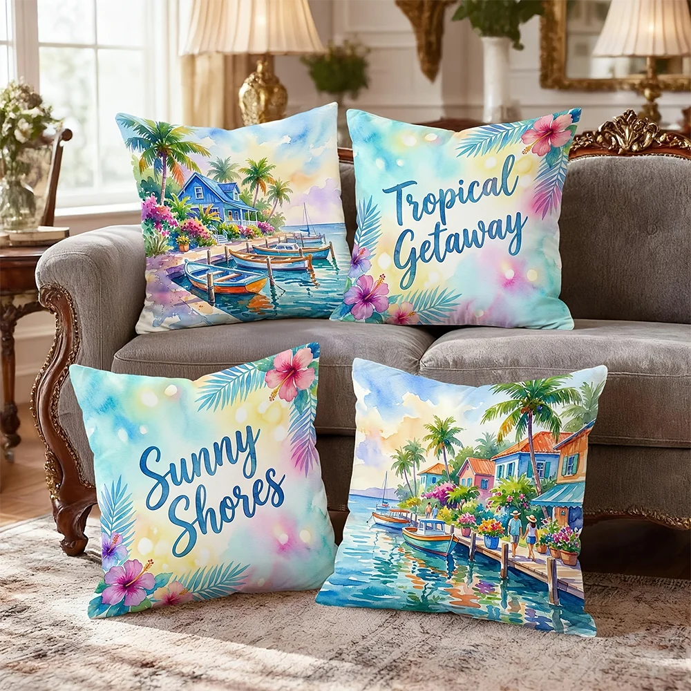 1/4pcs 2D Flat- Tropical Watercolor Coastal Throw Pillow Covers, Beach House Vacation Decorative Cushion Cases
1/4pcs 2D Flat- Tropical Watercolor Coastal Throw Pillow Covers, Beach House Vacation Decorative Cushion Cases