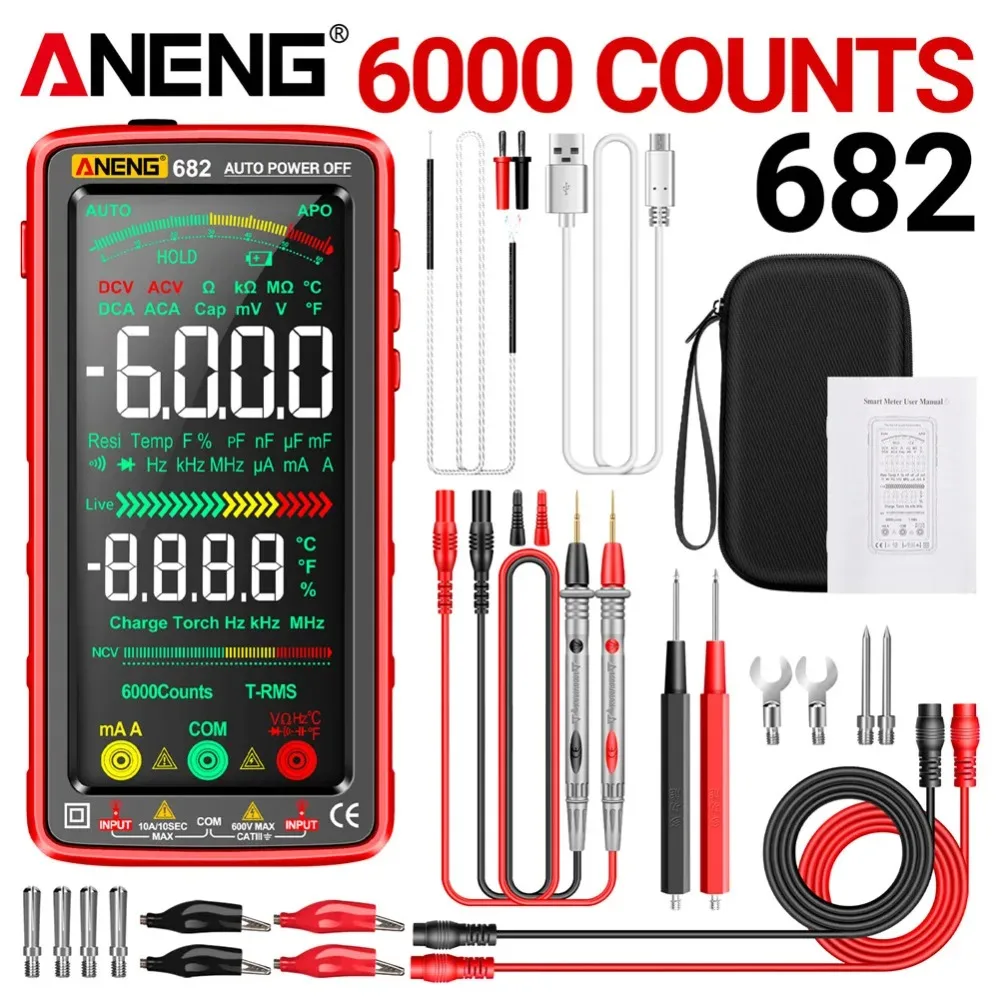 ANENG 682 Smart Multimeter Big Color Screen AC/DC Ammeter Voltage Tester Rechargeable Ohm Diode Tester Tools for Electrician
ANENG 682 Smart Multimeter Big Color Screen AC/DC Ammeter Voltage Tester Rechargeable Ohm Diode Tester Tools for Electrician
