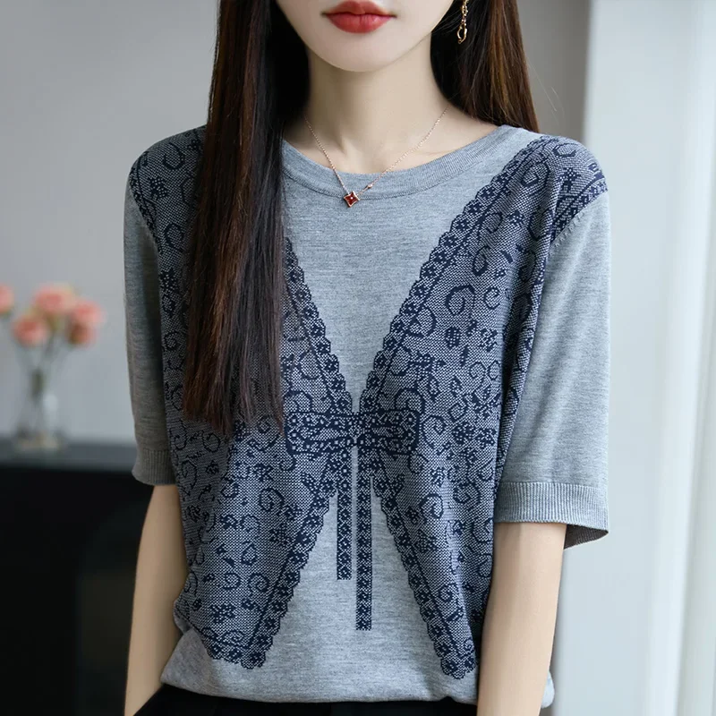 100% Ice Silk Lesai 25 Summer New Round Neck Loose Short-sleeved Knitwear Korean Slim Joker Top
100% Ice Silk Lesai 25 Summer New Round Neck Loose Short-sleeved Knitwear Korean Slim Joker Top