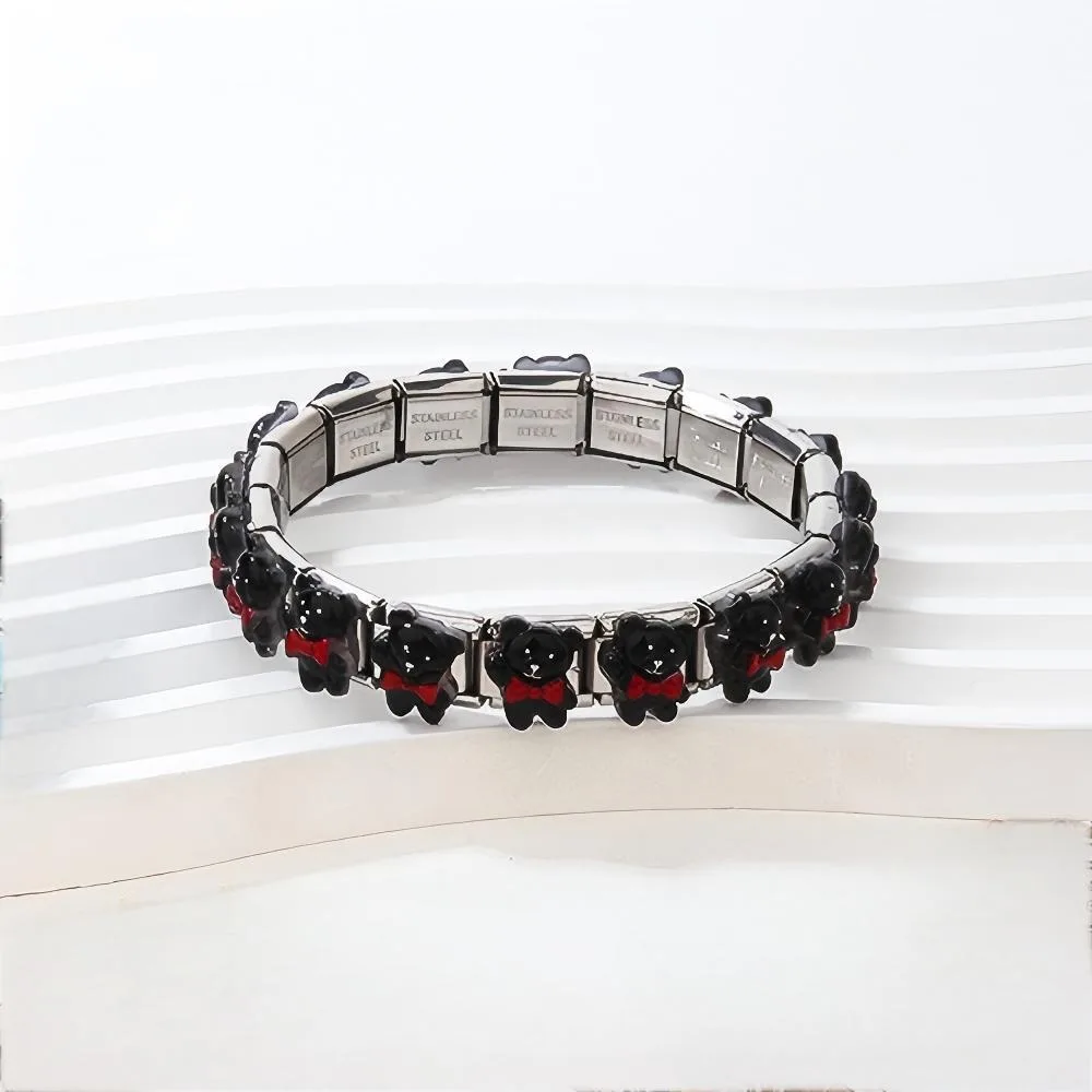 Fashion Cute Black Pink Blue Colors Bear Series Italian Charm 9mm Module Elastic Stainless Steel Bracelets for Woman Men Gifts
Fashion Cute Black Pink Blue Colors Bear Series Italian Charm 9mm Module Elastic Stainless Steel Bracelets for Woman Men Gifts