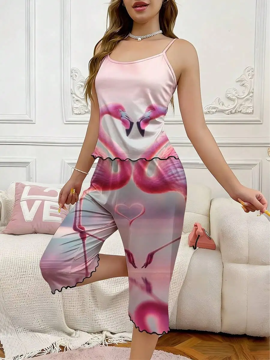 Womens Flamingo Heart Gradient Print Two Piece Pajama Set 100% Polyester
Womens Flamingo Heart Gradient Print Two Piece Pajama Set 100% Polyester