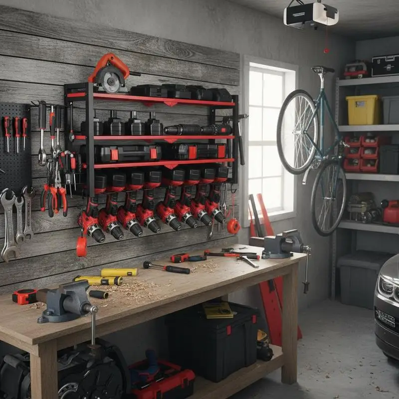 Heavy Duty Utility Shelving 16.5x13x8.3in For Garage Workbench Workshop, 4-Layer Storage Rack 8 Drill Holders Side Pegboards Carbon Steel Construction Black Finish
Heavy Duty Utility Shelving 16.5x13x8.3in For Garage Workbench Workshop, 4-Layer Storage Rack 8 Drill Holders Side Pegboards Carbon Steel Construction Black Finish