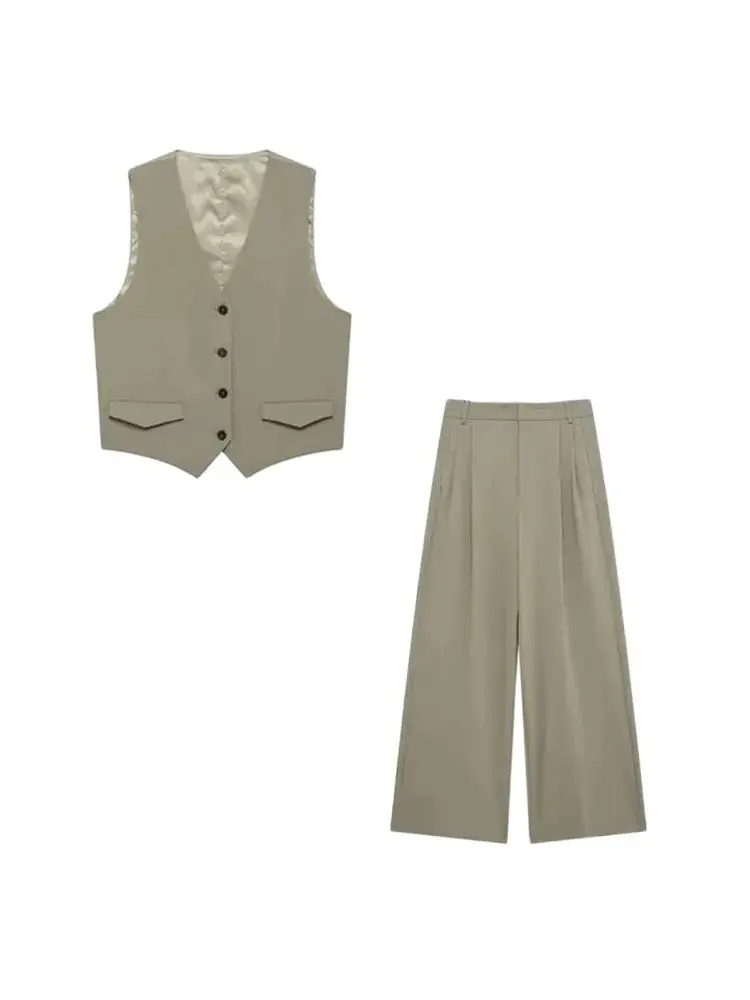 TRZA Women Fashion With Tap Front Button Waistcoat And High Waist Pleated Pants Female Two Piece Sets Mujer
TRZA Women Fashion With Tap Front Button Waistcoat And High Waist Pleated Pants Female Two Piece Sets Mujer