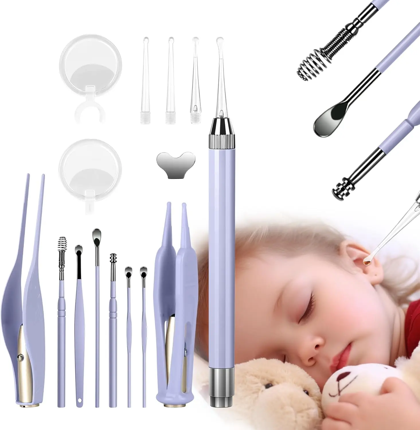 Ear Cleaning Kit with LED Light - 15 Pcs Earwax Removal Tool Set for Kids & Adults, Stainless Steel Ear Scoop & Tweezers, Portable Case
Ear Cleaning Kit with LED Light - 15 Pcs Earwax Removal Tool Set for Kids & Adults, Stainless Steel Ear Scoop & Tweezers, Portable Case