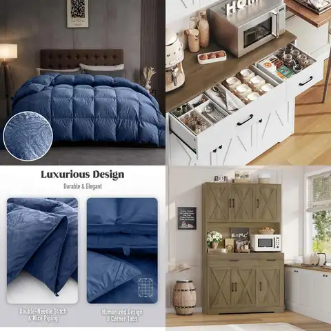 Luxury King Size Goose Down Comforter - All Season Fluffy Duvet Insert with 100% Cotton Shell and 8 Cozy Layers