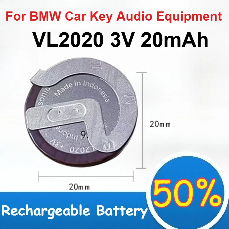 2pcs-10pcs VL2020 3V 20mAh Rechargeable Lithium Battery with 105 Degree Foot for BMW Car Key Audio Equipment Battery
2pcs-10pcs VL2020 3V 20mAh Rechargeable Lithium Battery with 105 Degree Foot for BMW Car Key Audio Equipment Battery