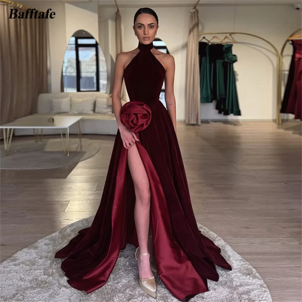 Bafftafe Burgundy Velvet Long Prom Dresses Customized Halter Satin 3D Flower Women Party Gowns Slit Formal Pageant Dress 2025
Bafftafe Burgundy Velvet Long Prom Dresses Customized Halter Satin 3D Flower Women Party Gowns Slit Formal Pageant Dress 2025