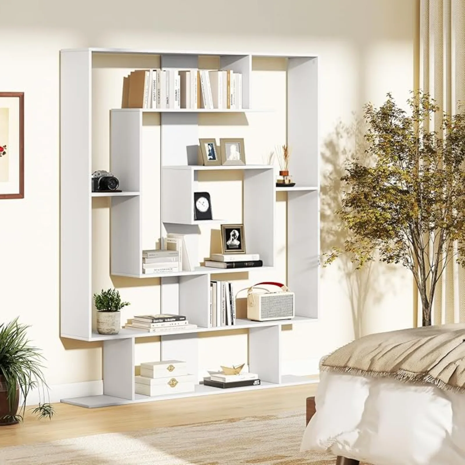 Irregular Wooden Bookshel, Geometric Bookcase w/Open Comparents & 2 Anti-Tip Kits, Decorative reestanding Display Shel, ern Stor
Irregular Wooden Bookshel, Geometric Bookcase w/Open Comparents & 2 Anti-Tip Kits, Decorative reestanding Display Shel, ern Stor