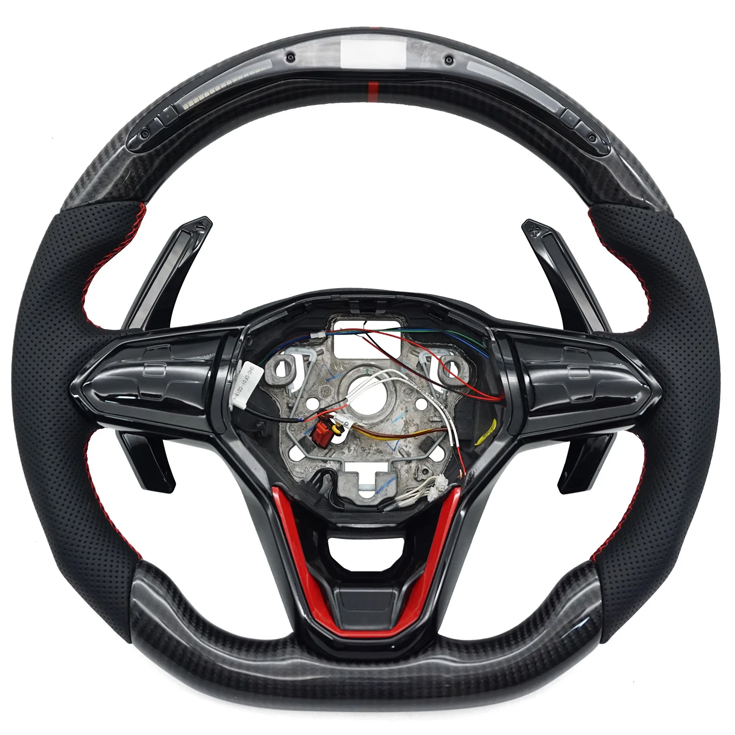 For VW Golf 8 MK8 Custom half perforated leather led carbon fiber steeringwheel with led carbon paddle
For VW Golf 8 MK8 Custom half perforated leather led carbon fiber steeringwheel with led carbon paddle