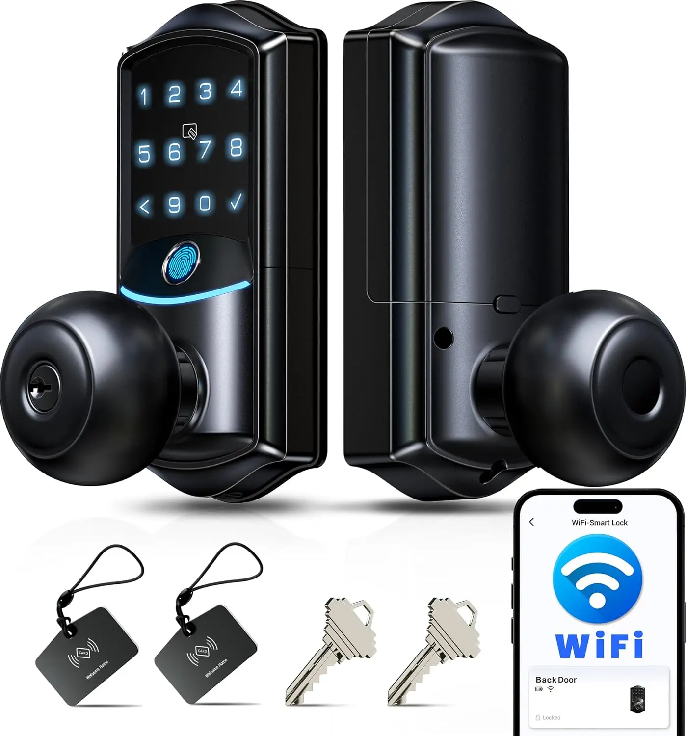 Built-in Wi-Fi Smart Lock with Knob, Fingerprint Keyless Entry, App Remote & Voice Control, Electronic Keypad for Front Door, IP65 Waterproof, Matte Black
Built-in Wi-Fi Smart Lock with Knob, Fingerprint Keyless Entry, App Remote & Voice Control, Electronic Keypad for Front Door, IP65 Waterproof, Matte Black