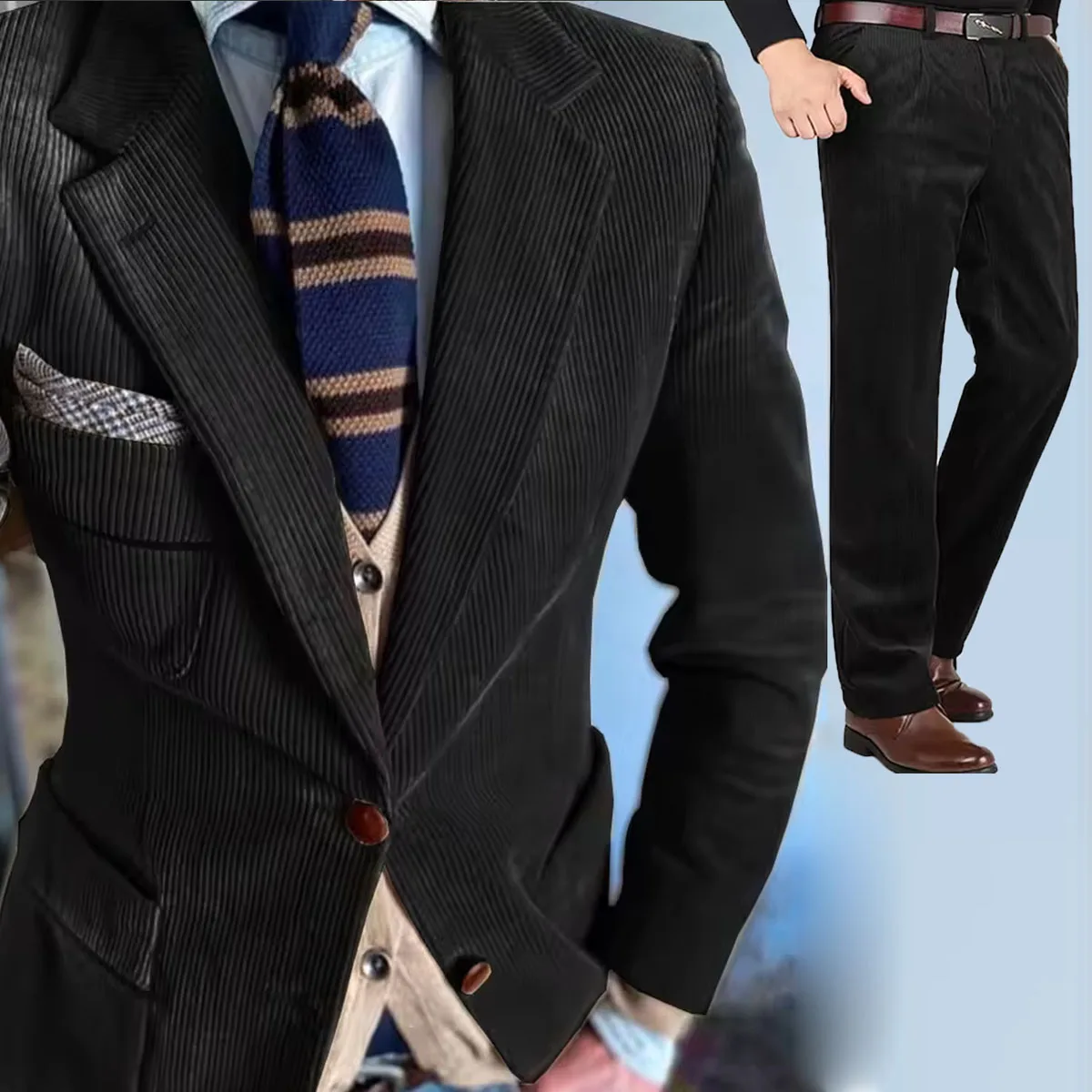 Mens Corduroy Suit Single Breasted Casual Fashion Slim Fit Comfortable Elegant Party Business Formal Office Pants Suit Customize
Mens Corduroy Suit Single Breasted Casual Fashion Slim Fit Comfortable Elegant Party Business Formal Office Pants Suit Customize