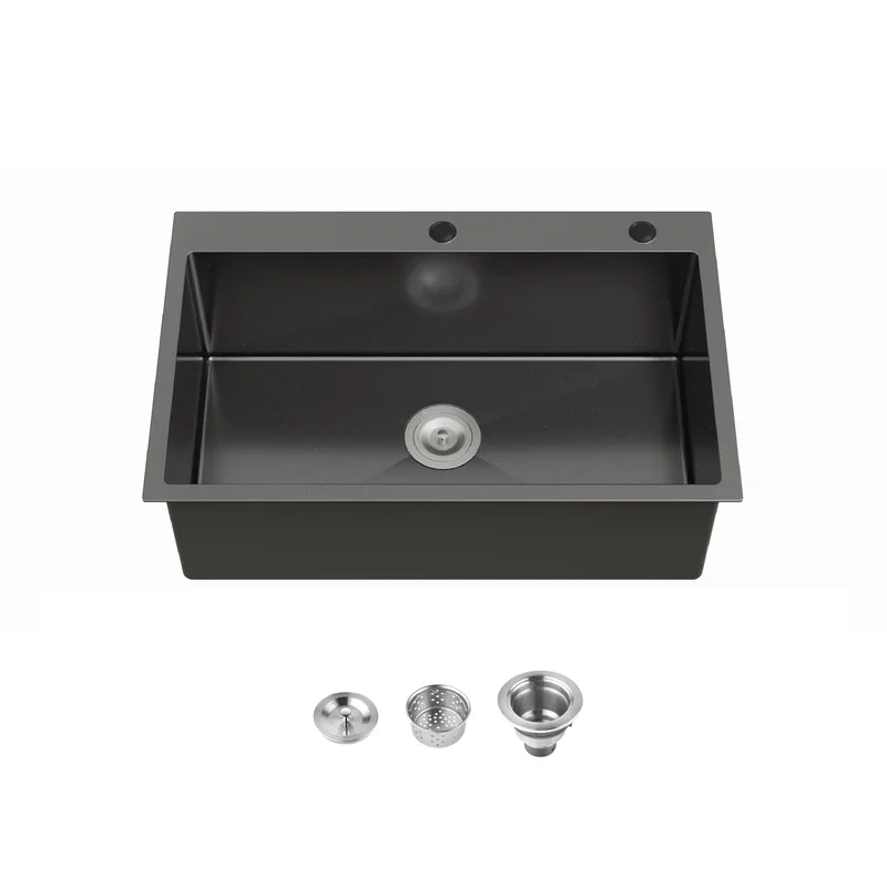 Black Stainless Steel Single Bowl Kitchen Sink 30x19 Inch Overmount with Standard Drain and Hook
Black Stainless Steel Single Bowl Kitchen Sink 30x19 Inch Overmount with Standard Drain and Hook