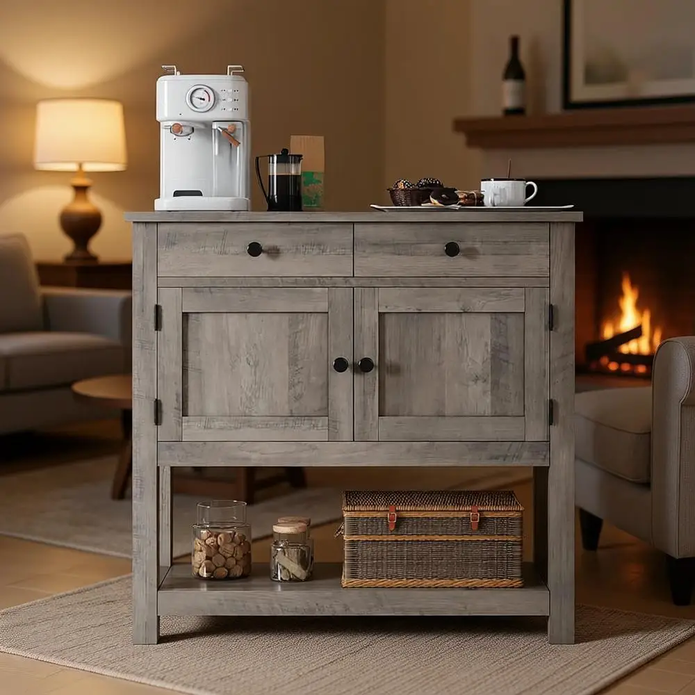 Ash Gray 2-Door Cabinet with Drawers, Coffee Bar, Entryway Storage Table, Sofa Sideboard for Hallway, Dining, Living Room
Ash Gray 2-Door Cabinet with Drawers, Coffee Bar, Entryway Storage Table, Sofa Sideboard for Hallway, Dining, Living Room