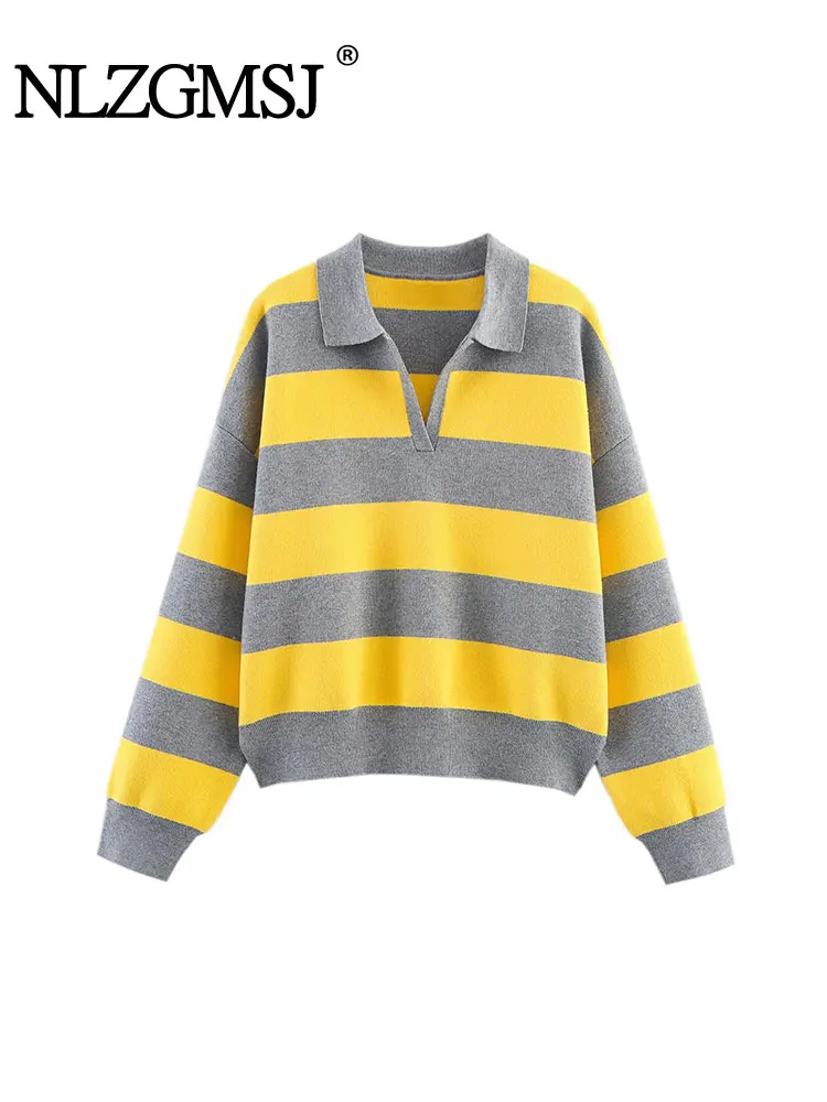 Nlzgmsj 2022, осенние уличные шикарные женские полосатые вязаные свитера, женские топы с длинными рукавами в винтажном стиле 
Nlzgmsj 2022, осенние уличные шикарные женские полосатые вязаные свитера, женские топы с длинными рукавами в винтажном стиле