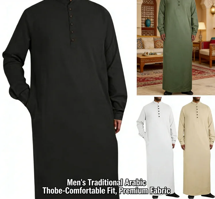 2026 Arabic Style Simple Long Mens Muslim Robe with Stand Collar Buttons
2026 Arabic Style Simple Long Mens Muslim Robe with Stand Collar Buttons