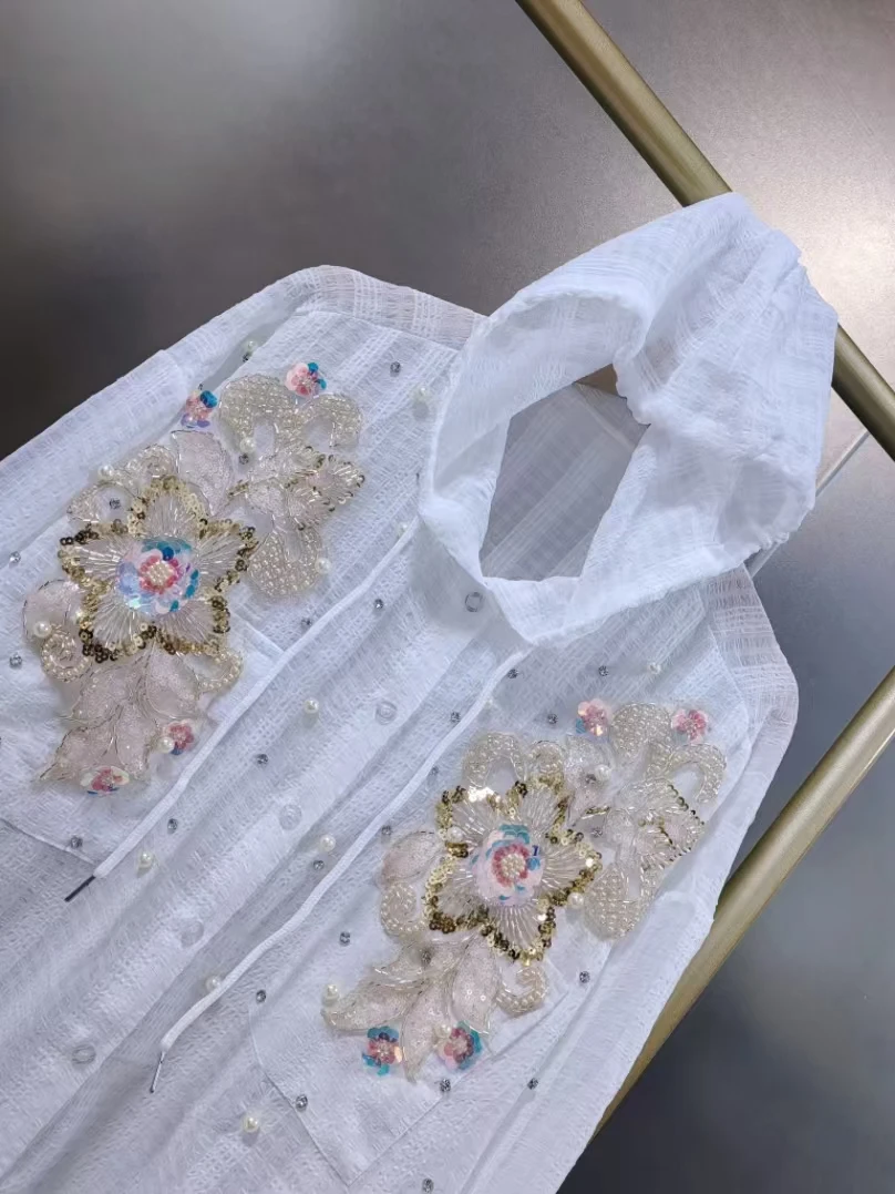 Новые белые рубашки с капюшоном и блестками, жемчугом, блузки для женщин, свободные повседневные солнцезащитные топы с длинными рукавами
Новые белые рубашки с капюшоном и блестками, жемчугом, блузки для женщин, свободные повседневные солнцезащитные топы с длинными рукавами