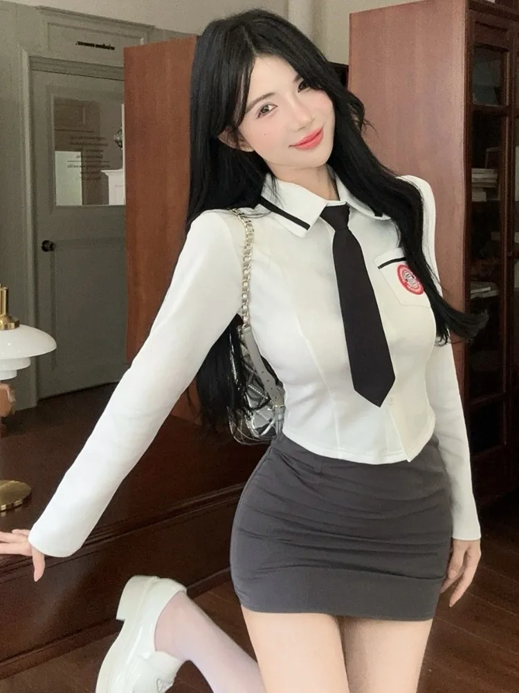 Korean Style College Girl Sexy Set Collar Long Sleeve Ribbon Top Sexy Skirt Uniform Two Piece Set Women
Korean Style College Girl Sexy Set Collar Long Sleeve Ribbon Top Sexy Skirt Uniform Two Piece Set Women