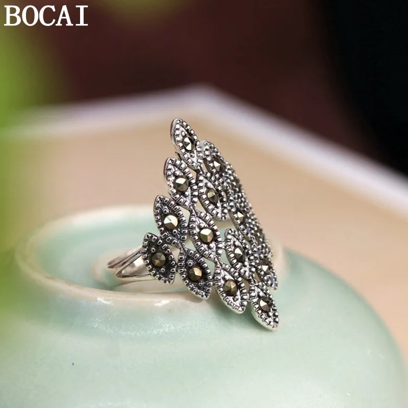 BOCAI New S925 Sterling Silver Jewelry Vintage Personality Hollowed Out Inlaid With A Maxaystone Ring Ladies' Selected Gift
BOCAI New S925 Sterling Silver Jewelry Vintage Personality Hollowed Out Inlaid With A Maxaystone Ring Ladies' Selected Gift