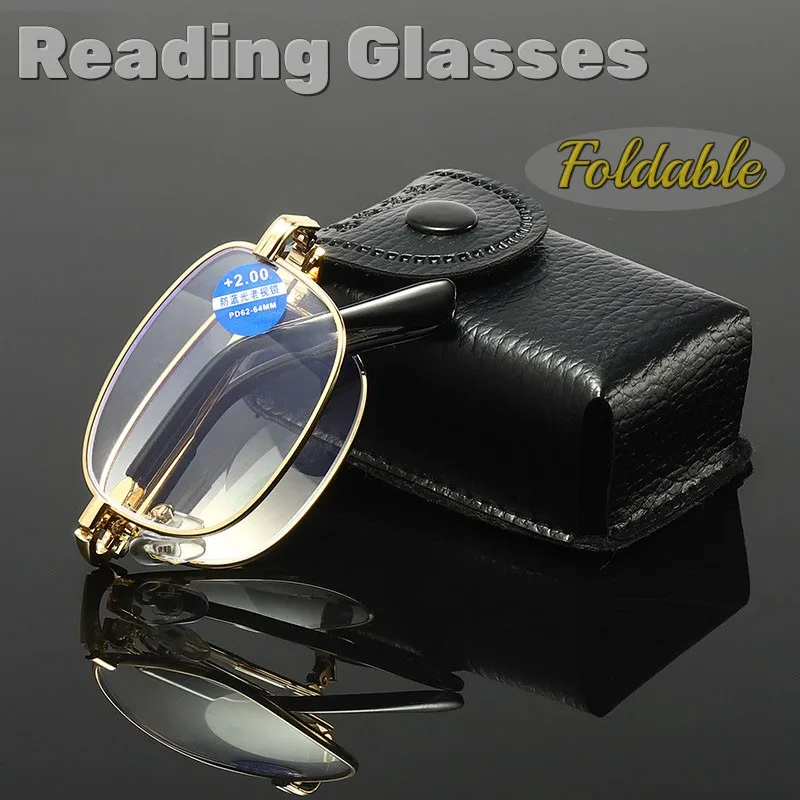 Folding Reading Glasses Men Portable Metal Eyewear Presbyopia Anti-Blue Light Diopter Glasses With Leather Case +1.0 To +4.0
Folding Reading Glasses Men Portable Metal Eyewear Presbyopia Anti-Blue Light Diopter Glasses With Leather Case +1.0 To +4.0