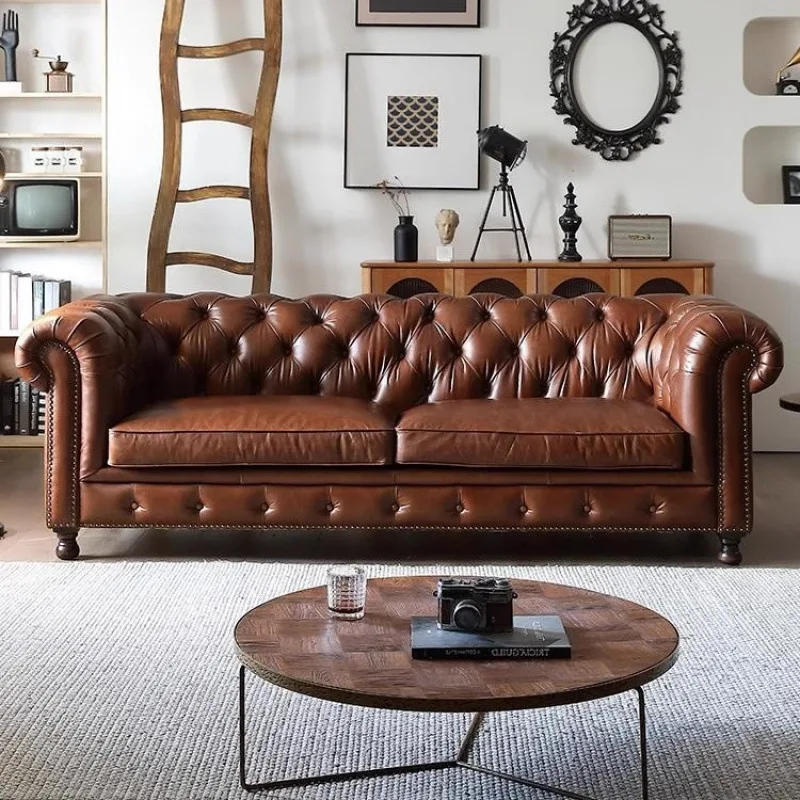 American leather sofa pull buckle classic retro oil wax leather villa room living room small apartment model room solid woodsofa
American leather sofa pull buckle classic retro oil wax leather villa room living room small apartment model room solid woodsofa