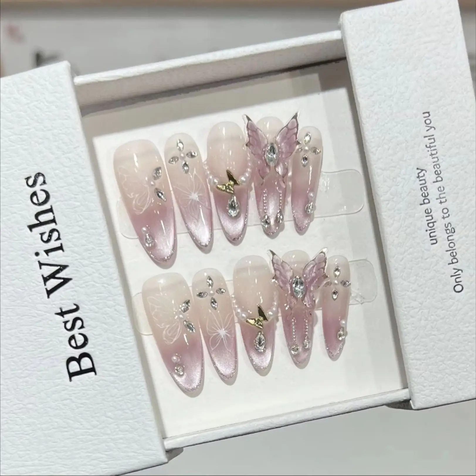 10Pcs Long Purple Handmade Press on Nails Full Cover Rhinestone Cat Eye 3D Butterfly French Almond False Nails Wearable Manicure
10Pcs Long Purple Handmade Press on Nails Full Cover Rhinestone Cat Eye 3D Butterfly French Almond False Nails Wearable Manicure