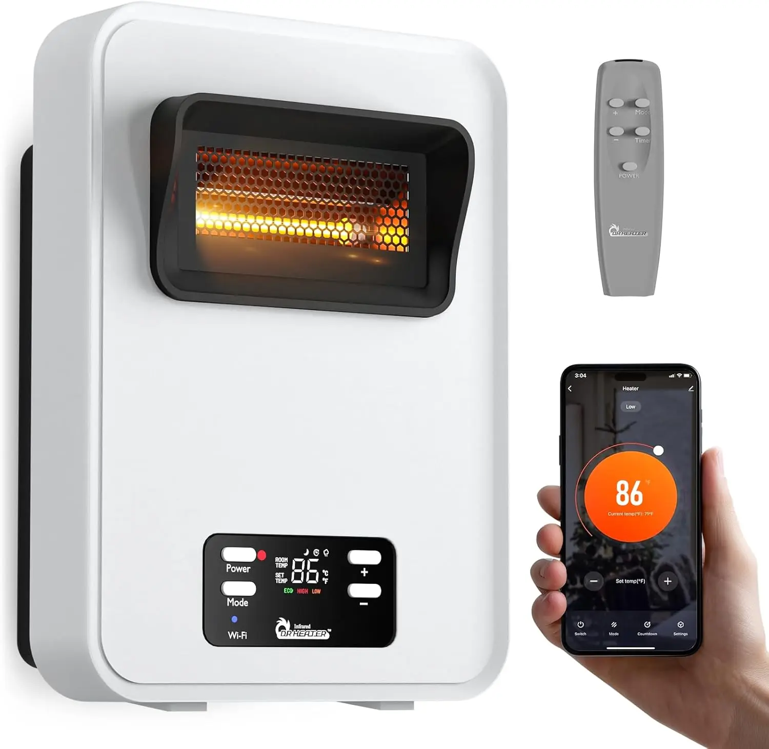 Wall-Mounted Electric Space Heater with Infrared and Fan, Remote Control, 1500W White
Wall-Mounted Electric Space Heater with Infrared and Fan, Remote Control, 1500W White