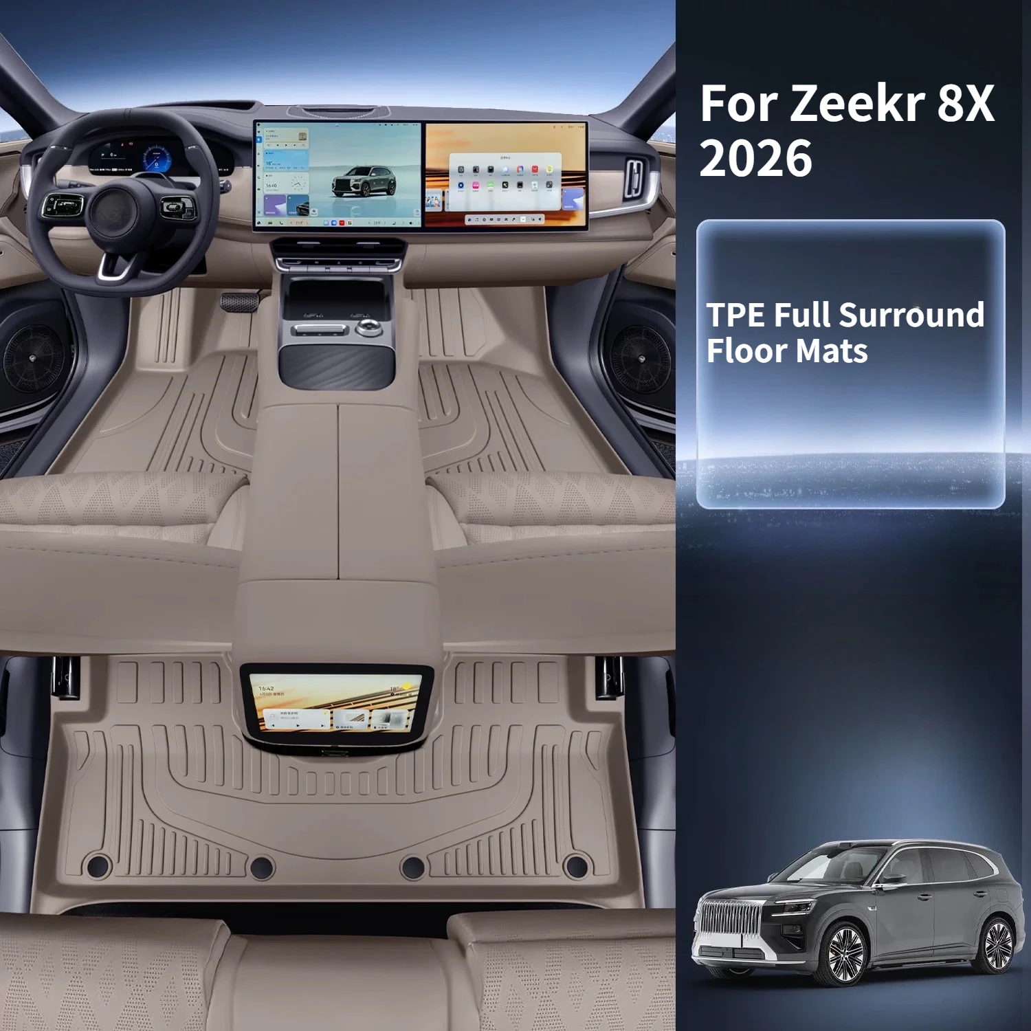 For Zeekr 8X 2026 TPE Full Surround Floor Mats, Waterproof, Wear-Resistant, Odorless, Double-Layer Carpet Car Accessories
For Zeekr 8X 2026 TPE Full Surround Floor Mats, Waterproof, Wear-Resistant, Odorless, Double-Layer Carpet Car Accessories