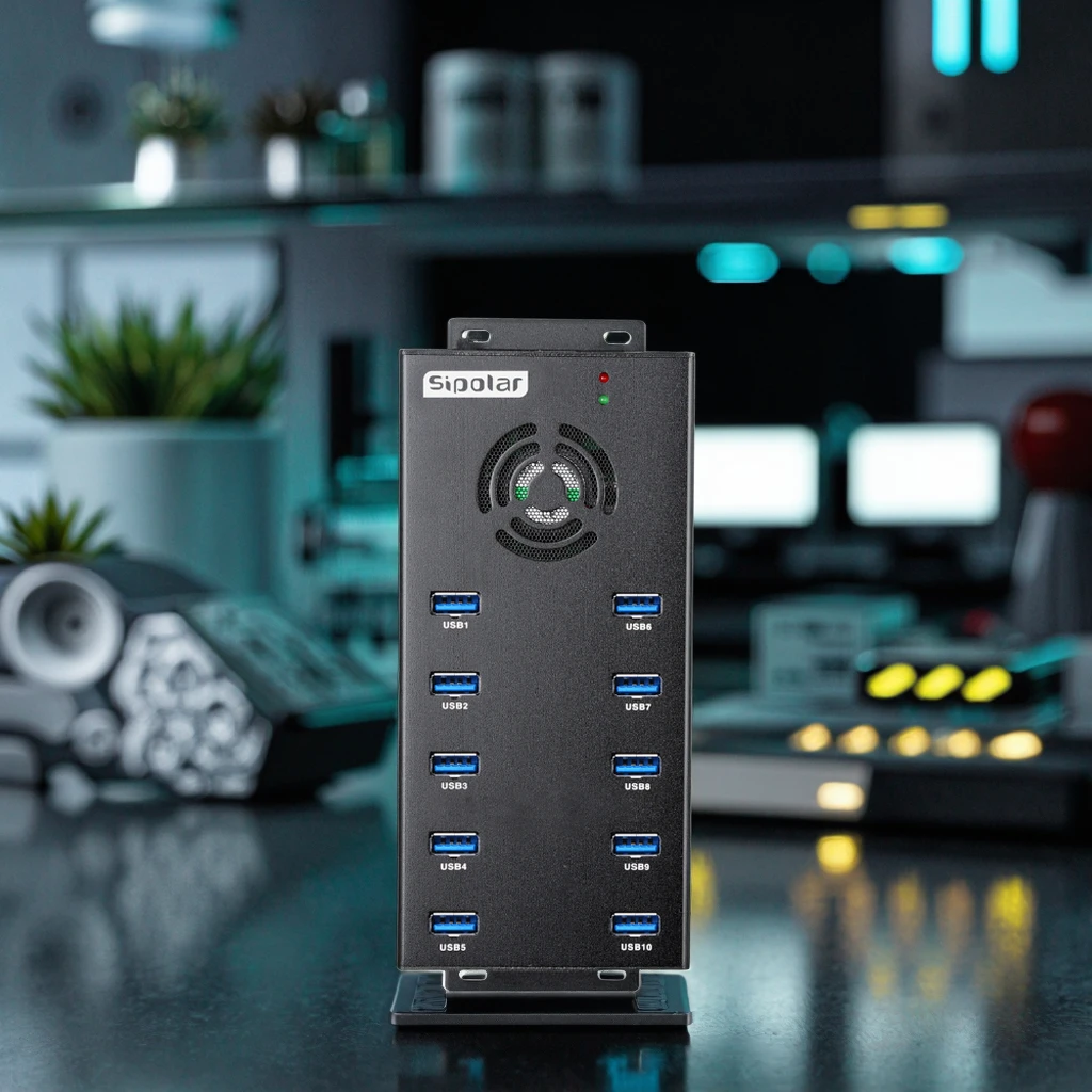 Sipolar A423 Stock Industrial Usb Hub 10 Ports 5Gbps 120W Power Adapter Cooling Fan for VR Tablet
Sipolar A423 Stock Industrial Usb Hub 10 Ports 5Gbps 120W Power Adapter Cooling Fan for VR Tablet