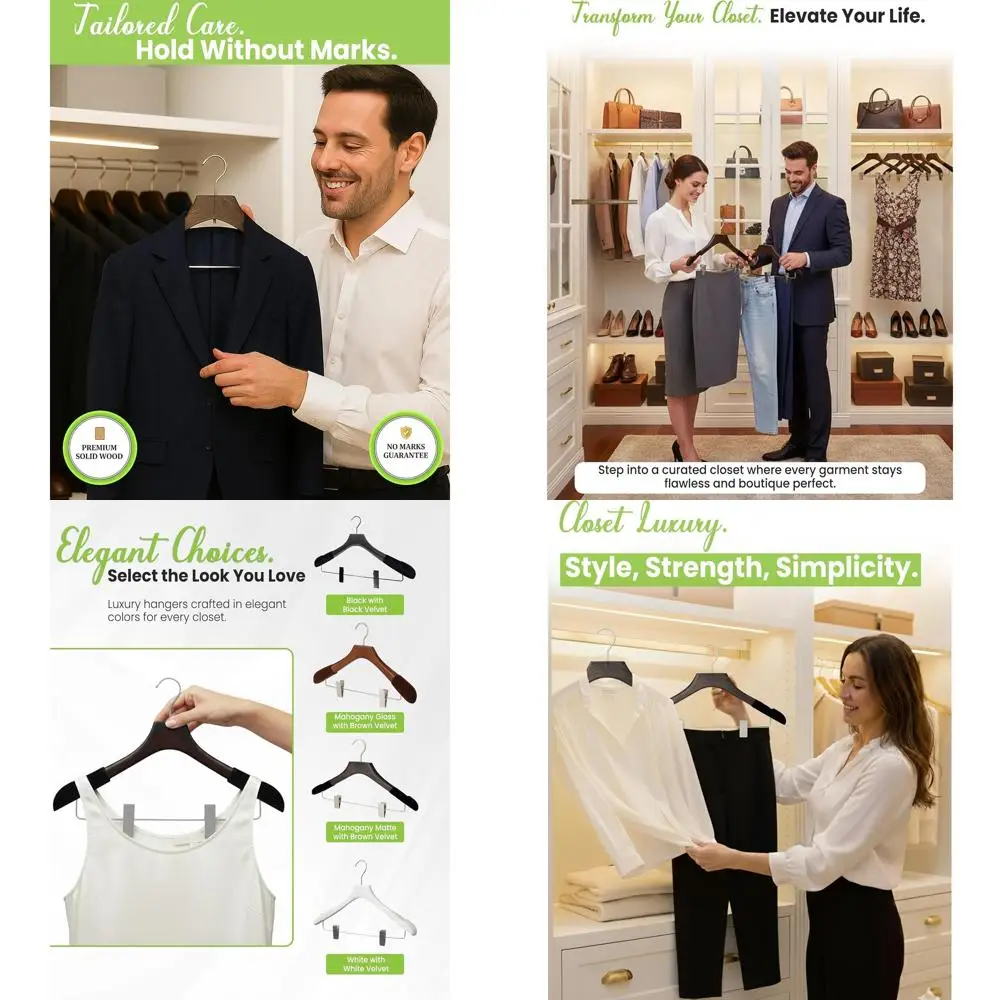 Wooden Hangers with Clips or Women, Solid Wood Skirt & Suit Hangers, Heavy-Duty Adjustable Non-Slip Design with Velvet Grip, Maa
Wooden Hangers with Clips or Women, Solid Wood Skirt & Suit Hangers, Heavy-Duty Adjustable Non-Slip Design with Velvet Grip, Maa