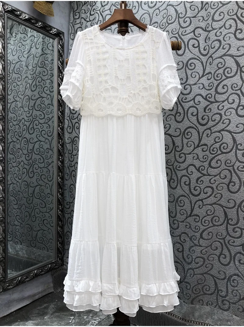 One Piece Dress 2023 Summer Style Women Lace Embroidery Patchwork Short Sleeve Mid-Calf Length Casual Bohemian Beach White Dress
One Piece Dress 2023 Summer Style Women Lace Embroidery Patchwork Short Sleeve Mid-Calf Length Casual Bohemian Beach White Dress