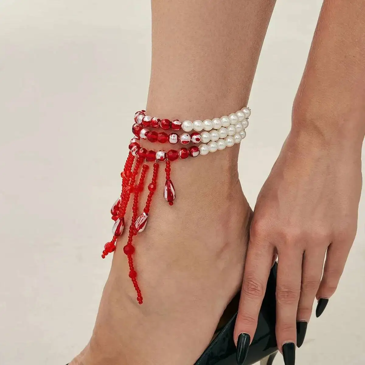 PuRui Neo Gothic Red Blood Imitation Pearl Crystal Anklet for Women Elegant Trendy Charm Footchain Halloween Party Jewelry Gift
PuRui Neo Gothic Red Blood Imitation Pearl Crystal Anklet for Women Elegant Trendy Charm Footchain Halloween Party Jewelry Gift