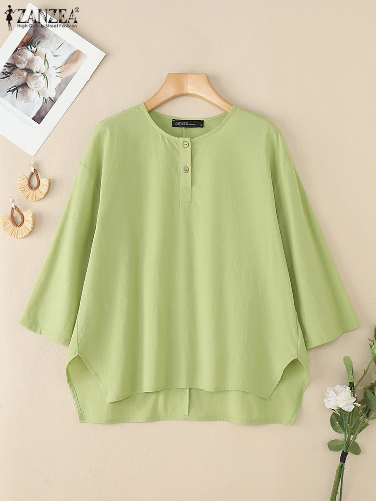 ZANZEA Women Cotton Linen Blouses Summer Fashion Oversized 3/4 Sleeve Round Neck High-Low Blusas Mujer Day Wear Solid Chemises
ZANZEA Women Cotton Linen Blouses Summer Fashion Oversized 3/4 Sleeve Round Neck High-Low Blusas Mujer Day Wear Solid Chemises