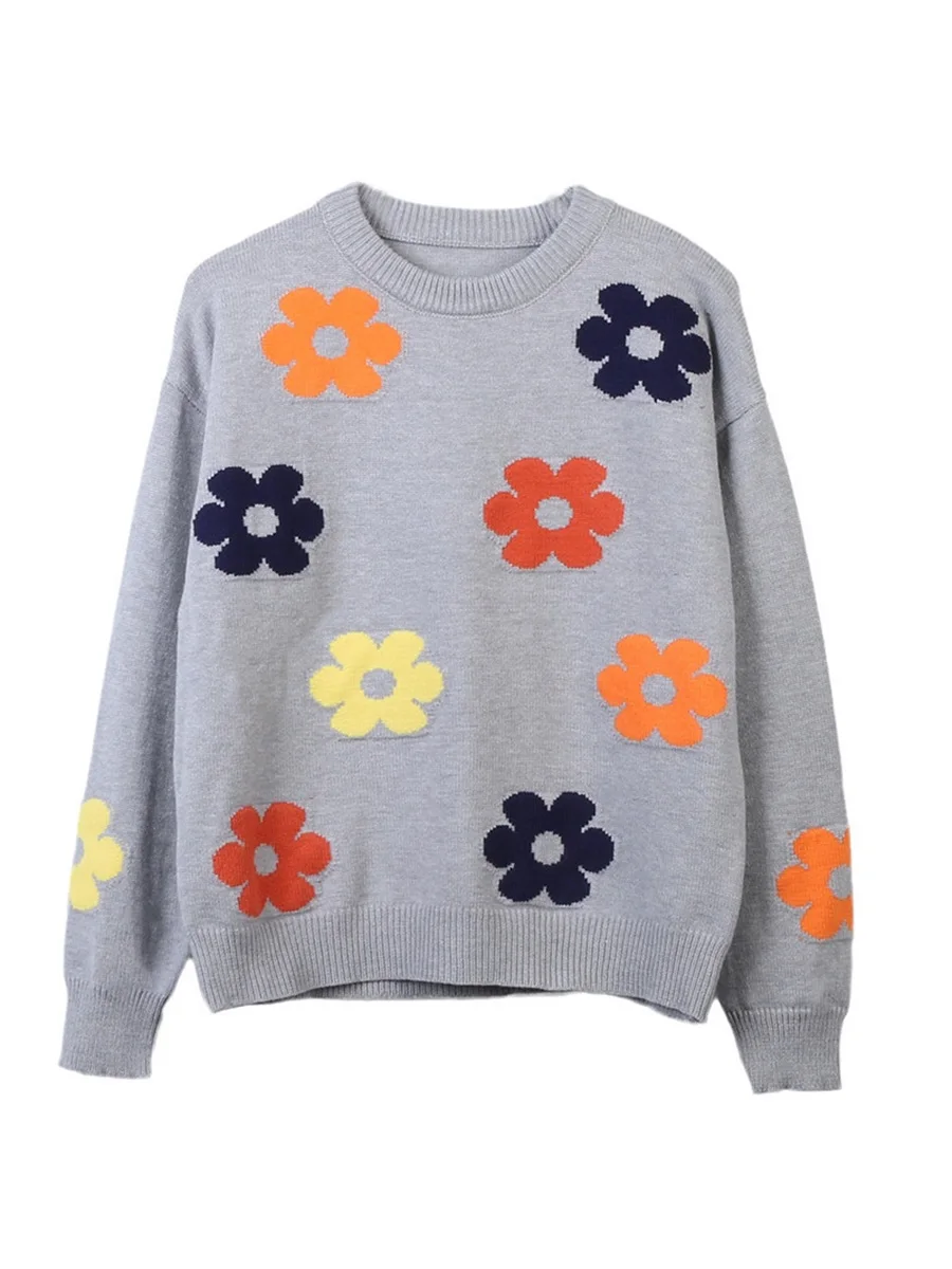 Spring And Autumn Flower Embroidery Round Neck Women's Sweater Loose Commuter Temperament Long-sleeved Gray Knitted Top
Spring And Autumn Flower Embroidery Round Neck Women's Sweater Loose Commuter Temperament Long-sleeved Gray Knitted Top