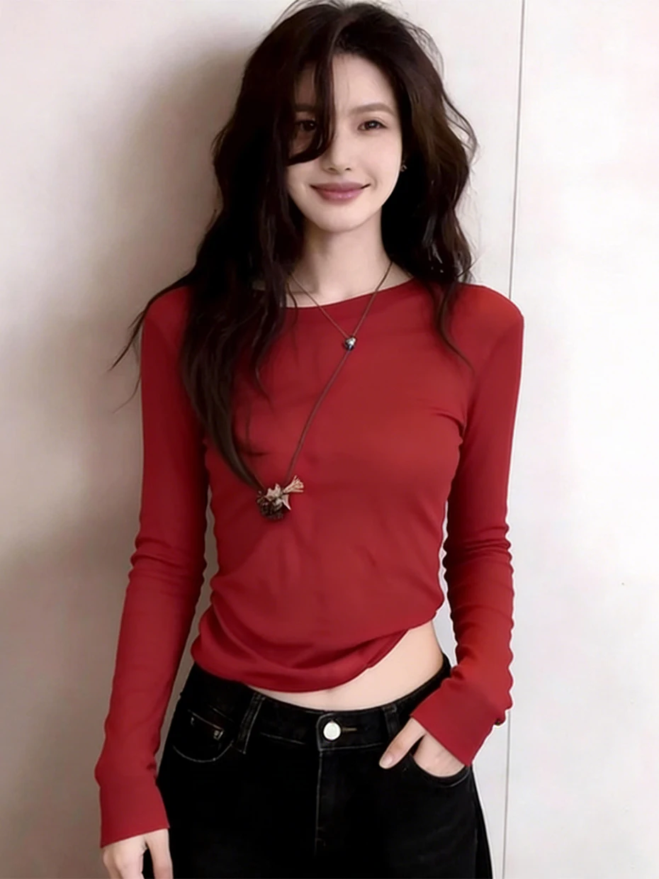 Beachwear Red Long Sleeve T-Shirt Women's Outerwear Summer Loose Casual Loose Semi-Transparent Sun Protection Top
Beachwear Red Long Sleeve T-Shirt Women's Outerwear Summer Loose Casual Loose Semi-Transparent Sun Protection Top
