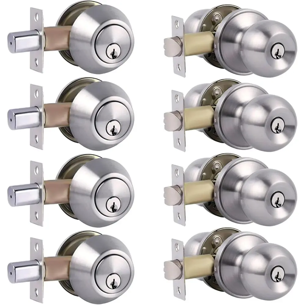 4-Pack Satin Nickel Single Cylinder Deadbolt and Knob Set with Keyed Alike Front Door Locks
4-Pack Satin Nickel Single Cylinder Deadbolt and Knob Set with Keyed Alike Front Door Locks
