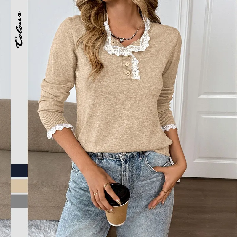 Женский свитер с кружевными вставками и пуговицами, полуоткрытый, однотонный, для женщин, новинка 2026 года, весна-осень, в стиле ретро, милый топ
Женский свитер с кружевными вставками и пуговицами, полуоткрытый, однотонный, для женщин, новинка 2026 года, весна-осень, в стиле ретро, милый топ