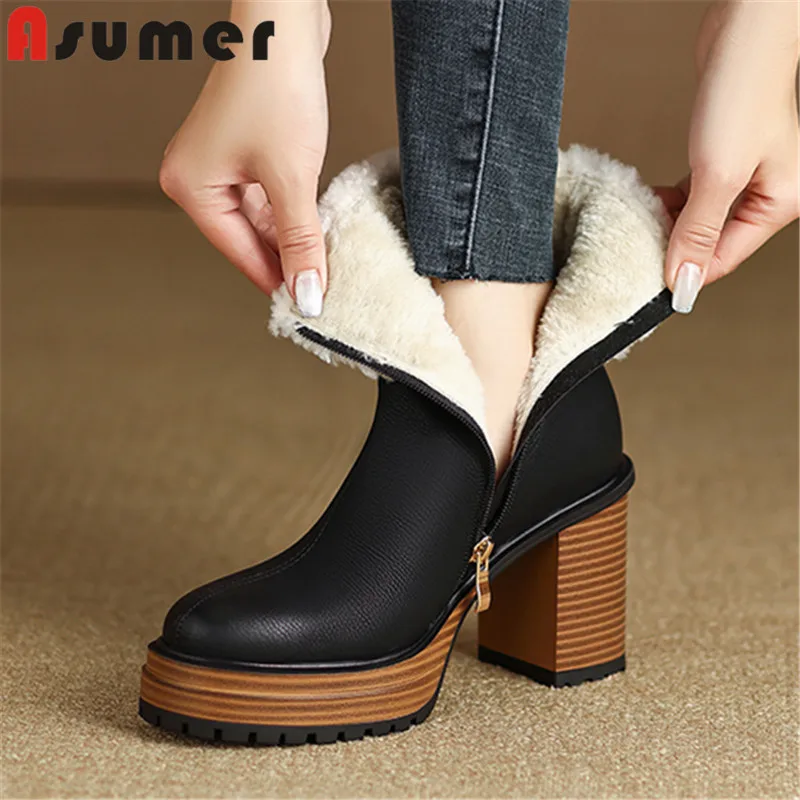 ASUMER 2024 New Genuine Leather Winter Boots Woman Ladies Platform Ankle Boots Top Sale Thick Plush Snow Boots
ASUMER 2024 New Genuine Leather Winter Boots Woman Ladies Platform Ankle Boots Top Sale Thick Plush Snow Boots