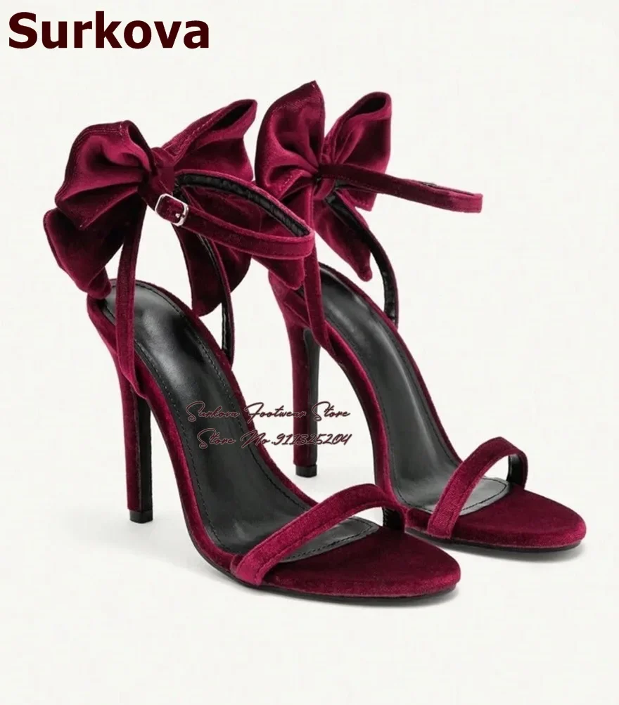 Surkova Wine Red Velvet Butterfly-Knot Stiletto Heel Sandals Single Strap Bowtie Wedding Shoes Pink Satin Bow Knot Dress Shoes
Surkova Wine Red Velvet Butterfly-Knot Stiletto Heel Sandals Single Strap Bowtie Wedding Shoes Pink Satin Bow Knot Dress Shoes