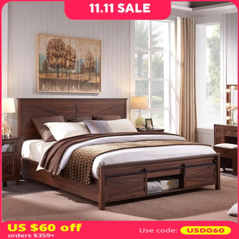 Bed Frame Queen with Sliding Barn Door Storage Cabinets & Headboard Solid Wood Slats Support No Box Spring Needed,Wood Bed Frame
Bed Frame Queen with Sliding Barn Door Storage Cabinets & Headboard Solid Wood Slats Support No Box Spring Needed,Wood Bed Frame
